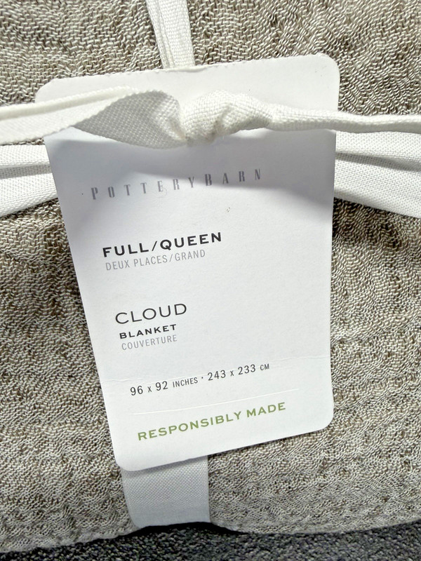 Pottery Barn CLOUD COTTON LINEN Blanket Full Queen Size ~ LODEN~ NWT gallery