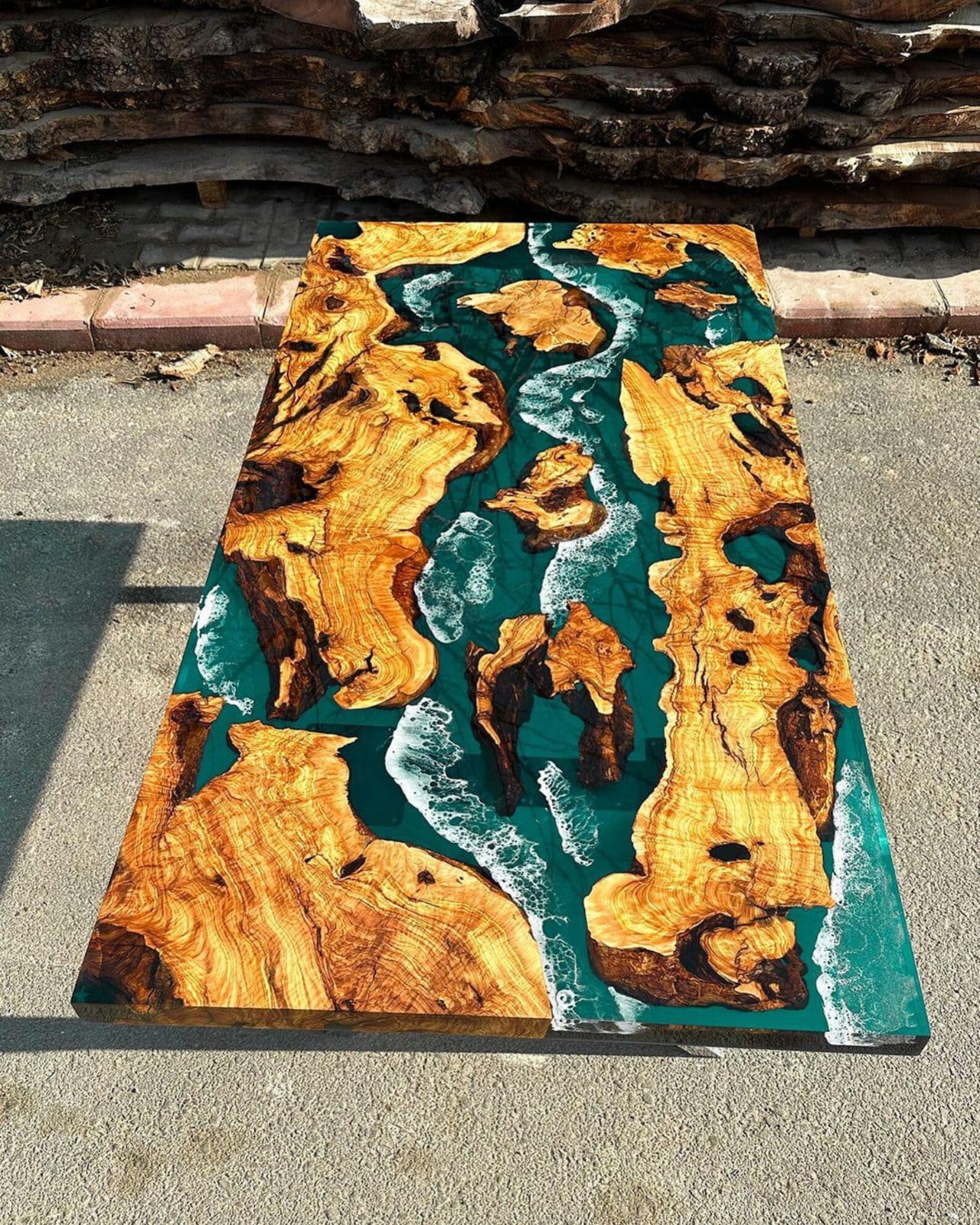 Custom Olive Wood Epoxy Resin Table Handcrafted Ocean River Design Home Decor gallery