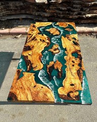Custom Olive Wood Epoxy Resin Table Handcrafted Ocean River Design Home Decor