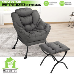 Gray Soft Accent Chair Upholstered Modern Living Room Lazy Sofa Chair w/Ottoman