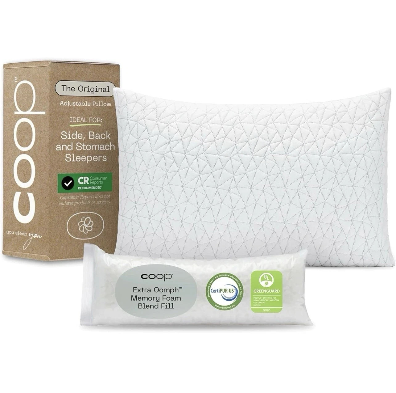 Coop Home Goods Original Adjustable Pillow, Queen Size, Memory Foam gallery