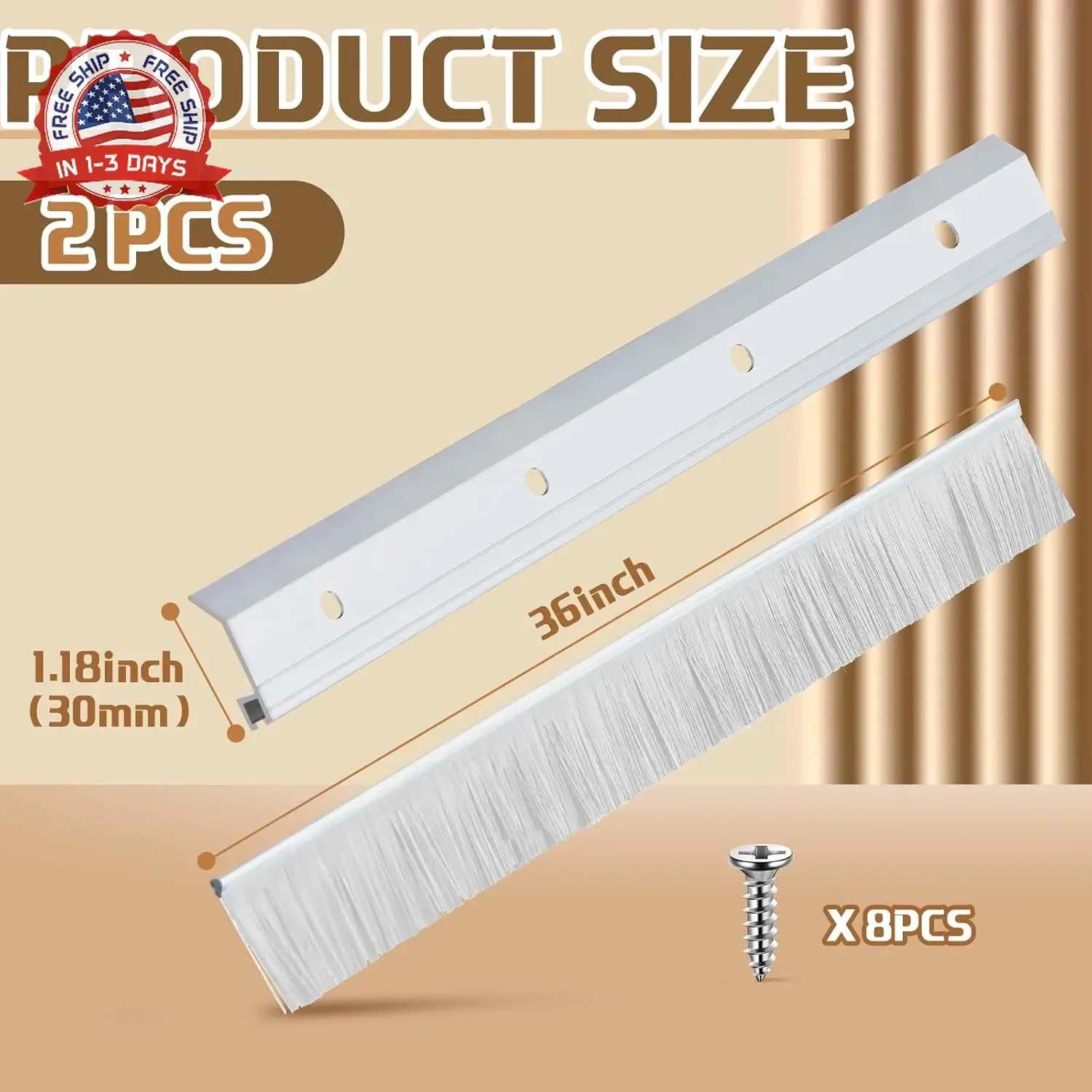 Hushee 2 Pcs 36 Inches Brush Door Sweep for Exterior, Aluminum Commercial Door S gallery