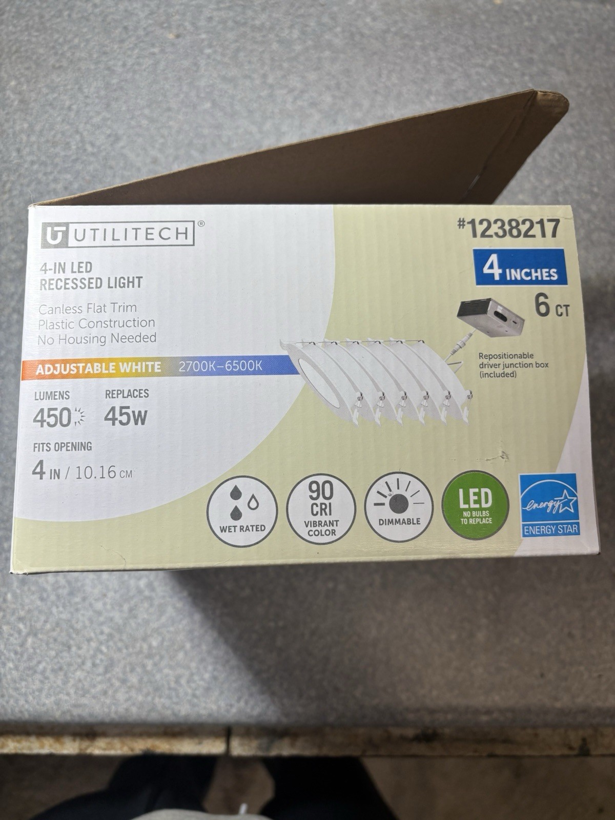 Utilitech 4in LED Recessed Light Dimmable 2700K-6500K 450lm 2 Pack gallery