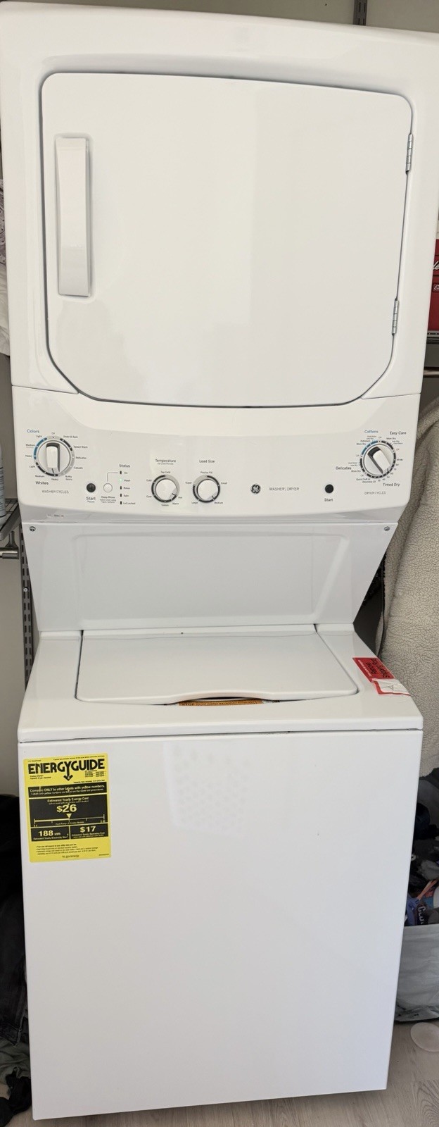 GE Unitized Stacked Washer & Dryer Laundry Center Top-Load Electric White gallery