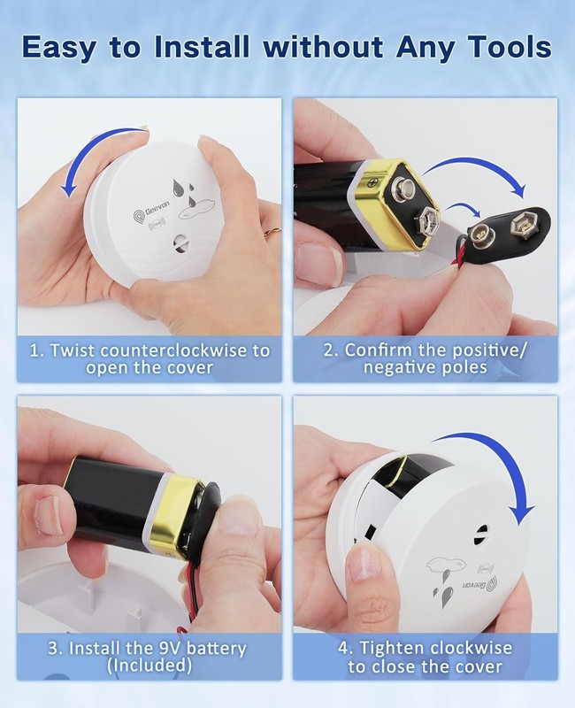 Battery-Powered 2 Pack Water Sensor Detectors – 100dB Alerts for Leak Prevention gallery