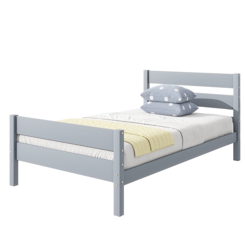 Gray Twin Size Platform Bed Frame Solid Pine Wood with Slat Support gallery