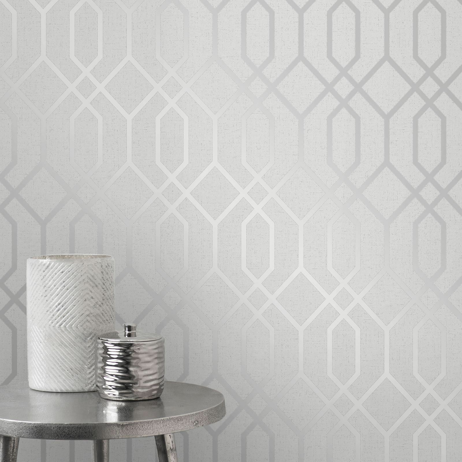 Wallpaper Silver gray white glitter textured roll geometric trellis quartz 3D gallery