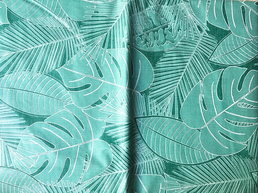 Tropical Leaf Pattern on Green Color Var Size Vinyl Flannel Backed Tablecloth gallery