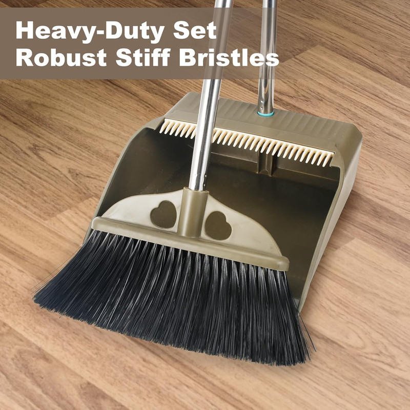 Upgrade Broom with Dustpan Combo Set 48'' Long Handle Stiff Broom Bristles gallery