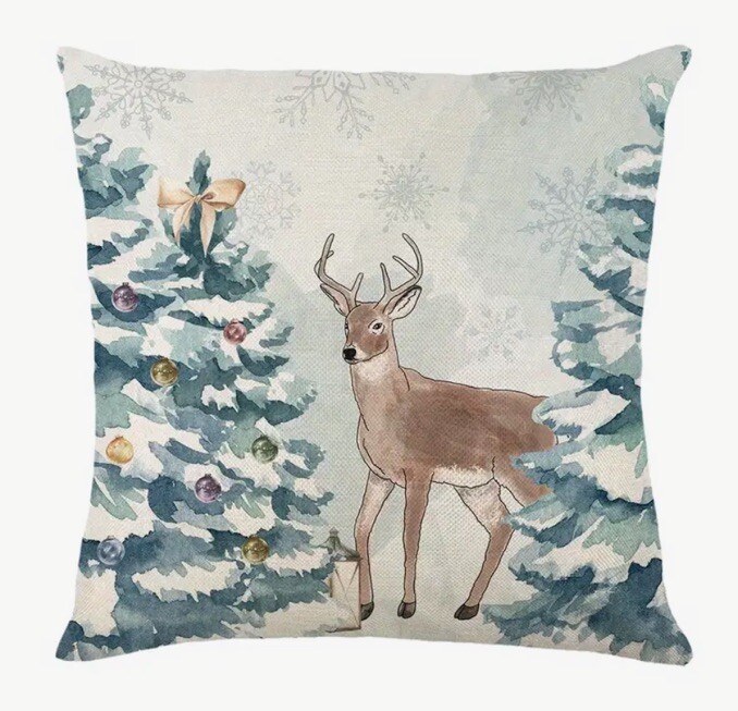 Deer Trees Nature Winter Christmas Linen Throw Pillow Cover Holiday Home Decor gallery