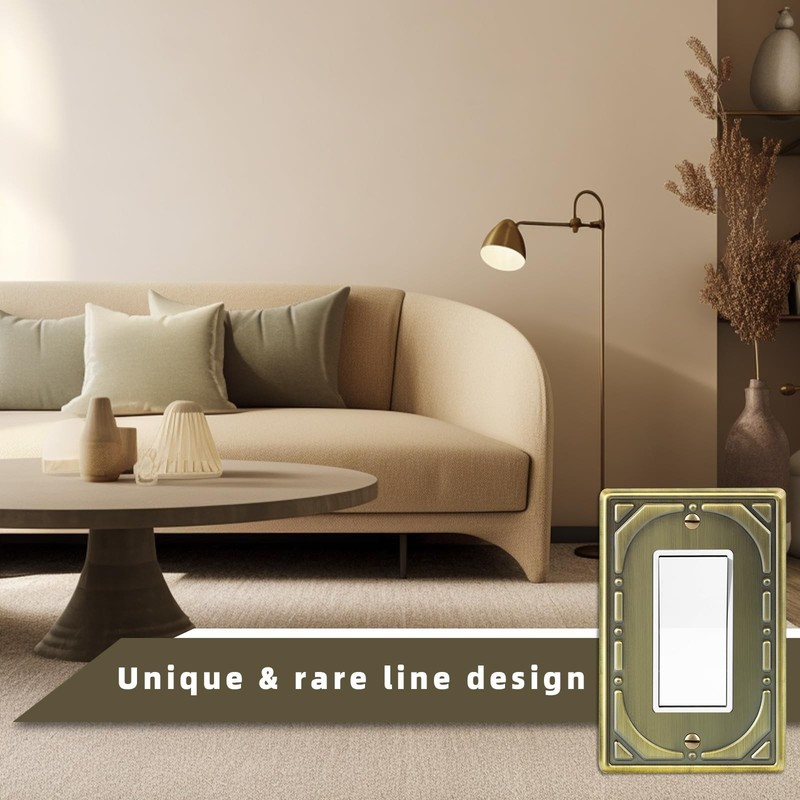 6 Pack Single Decorator Switch Covers Wall Plate, Antique Brass Decorative Ro... gallery