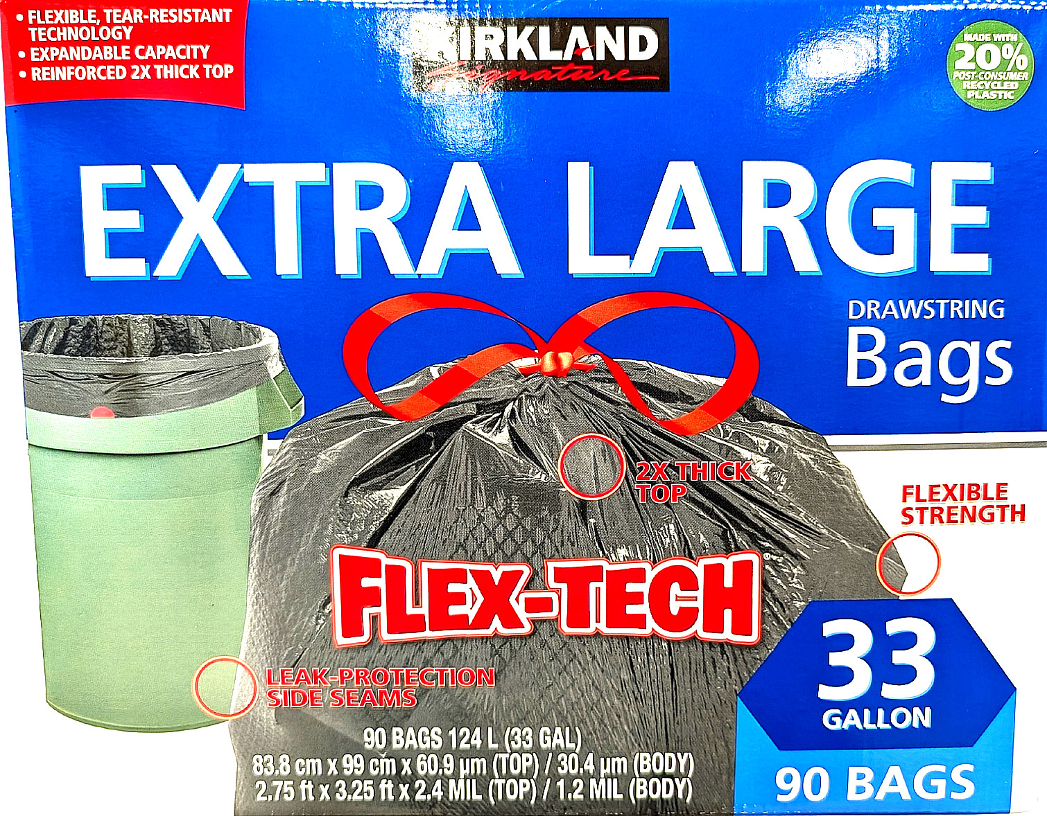 Kirkland Signature Flex-Tech Extra Large Drawstring Bags 33 Gal 90 Bags gallery