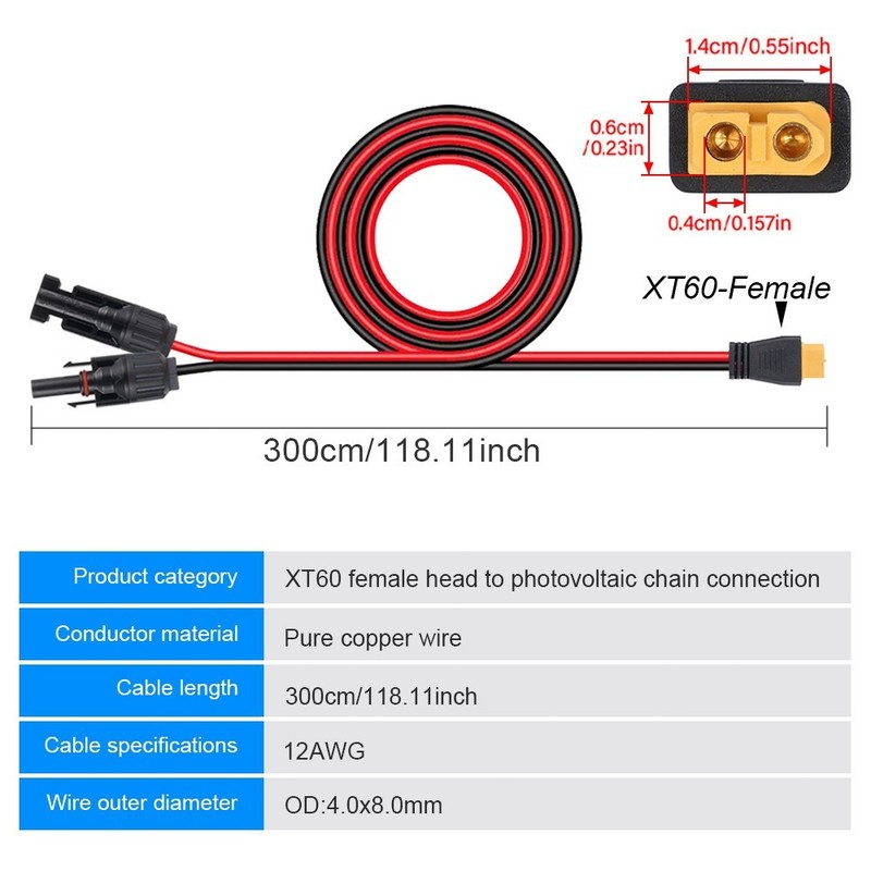 10ft Solar Panel Extension Cable Wire XT60 Female to Solar Connectors Cord 12AWG gallery