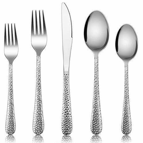 Service for 12 Flatware Set 18/0 Stainless Steel Silverware 60 Piece, Hammered gallery