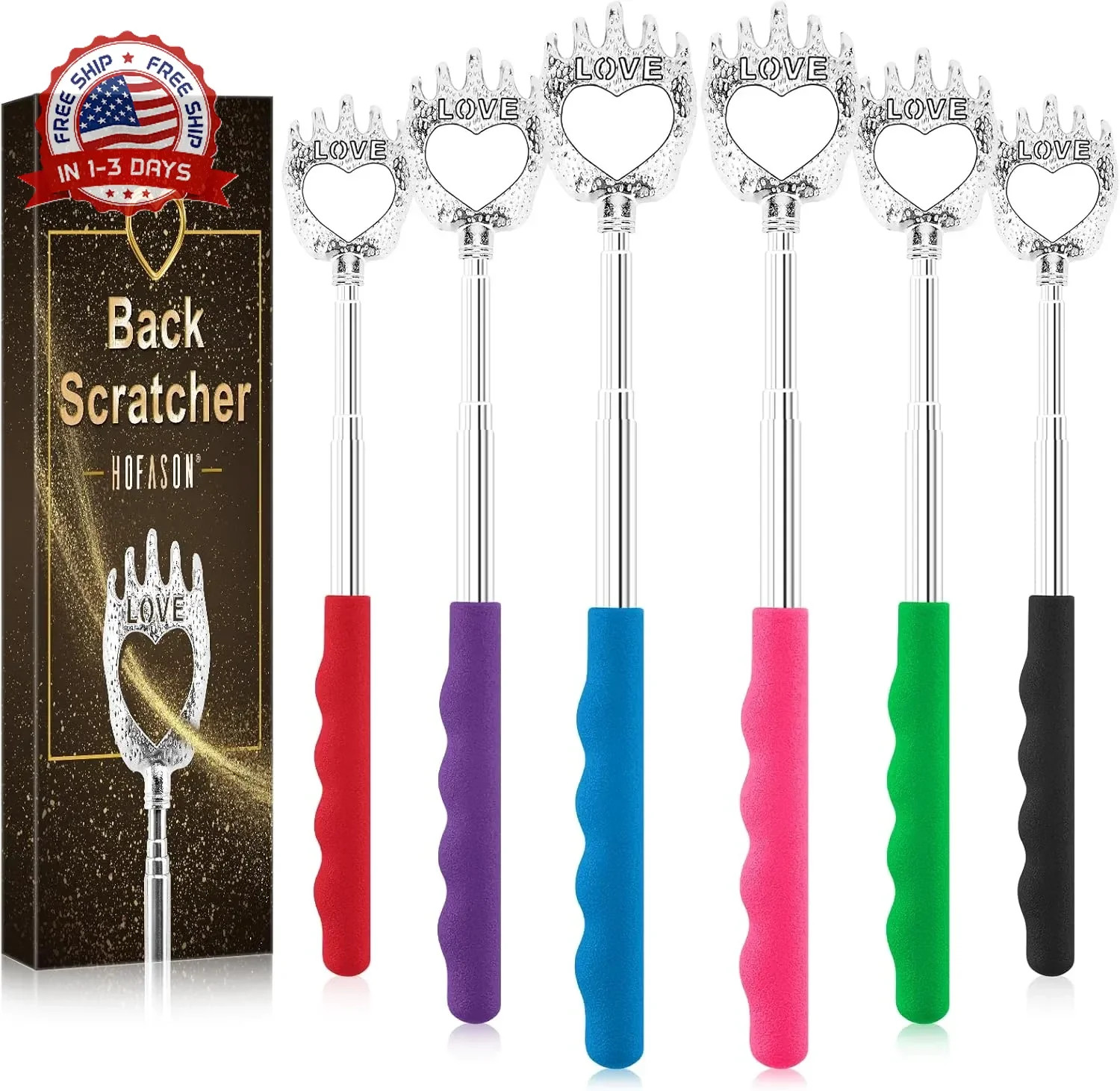 6 Pack Retractable Back Scratcher, Heavy-Duty Metal, Extends 8.4 to 23 Inches, f gallery