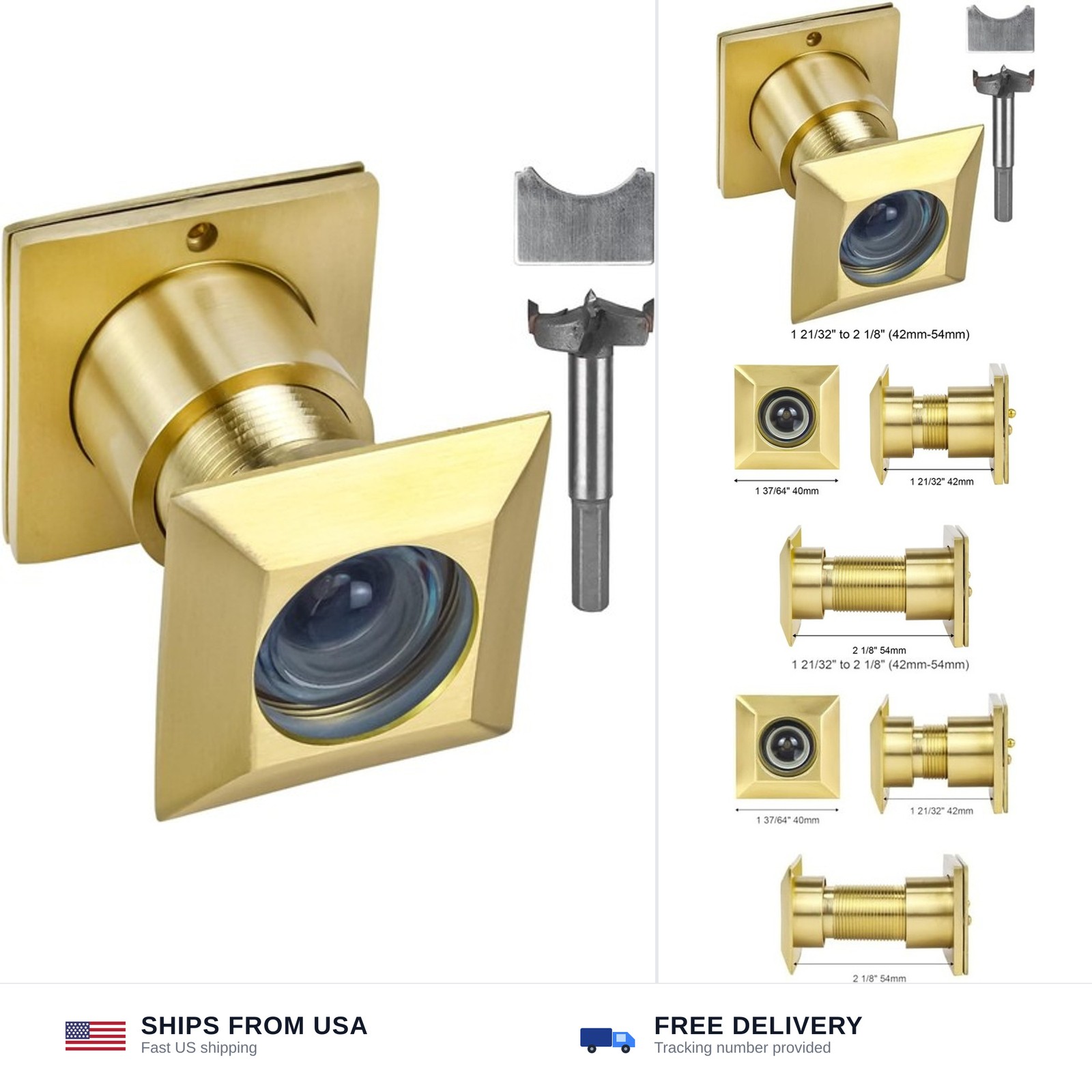 Earl Diamond Solid Brass Square HD 220 Degree Door Viewer Peephole with 28mm ... gallery