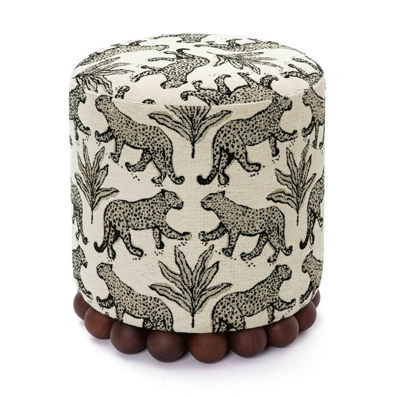 Pemberly Row Taupe Leopard Jacquard Ottoman - 15.7"W x 15.7"D x 18.3"H gallery