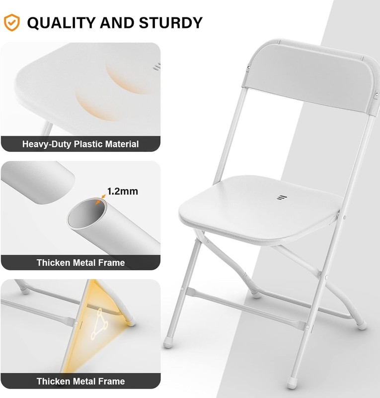 White Plastic Folding Chairs 2 Pack Heavy Duty Steel Frame 350 lb Indoor Outdoor gallery
