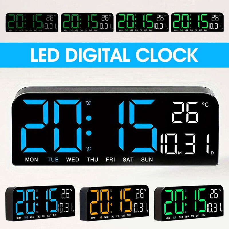 10" Digital Wall Clock Large Display with Auto-Dimming Date/Week/Temperature gallery