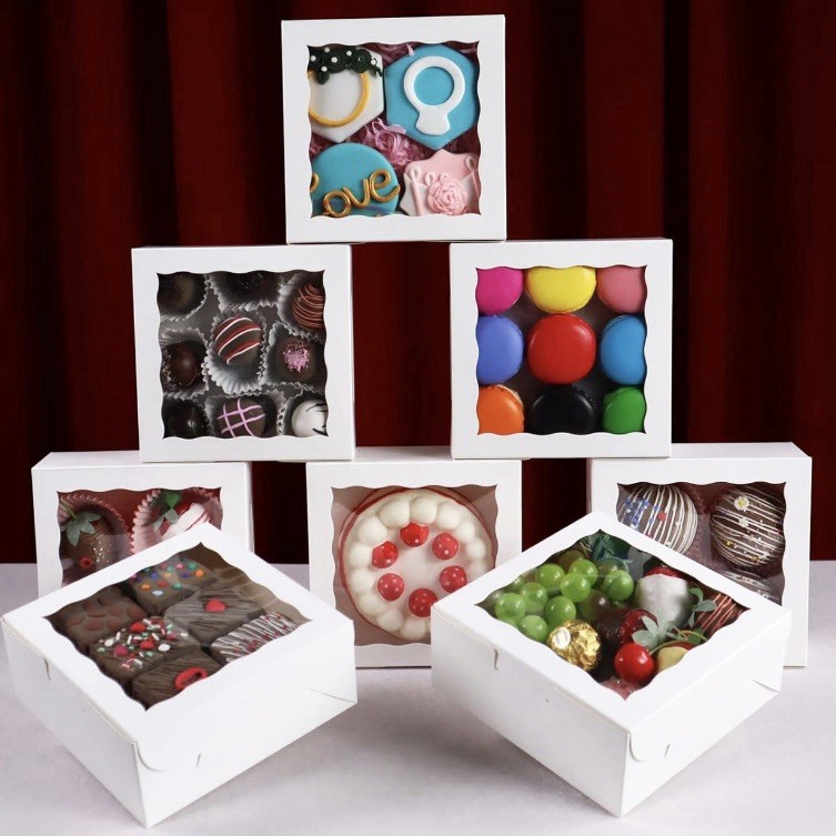 60 Pcs Bakery Boxes with Window, 6 x 6 x 2.5 Inches, White Cookie & Pastry Boxes gallery