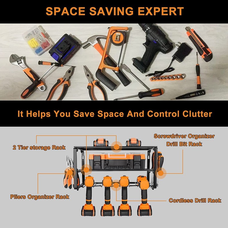 Power Tool Organizer Wall Mounted Power Tool Rack for Cordless Drill Storage gallery