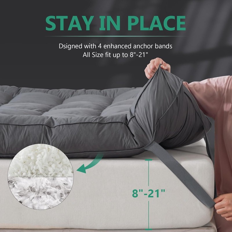 5 Inch Goose Duck Feather Bed Extra Thick Mattress Topper Pillowtop Cotton Gray gallery