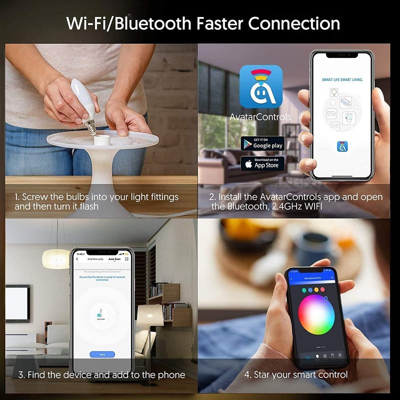 2 Pack E12 LED Light Bulb Compatible w/Google Siri Alexa 2 5W, Rgbcw gallery