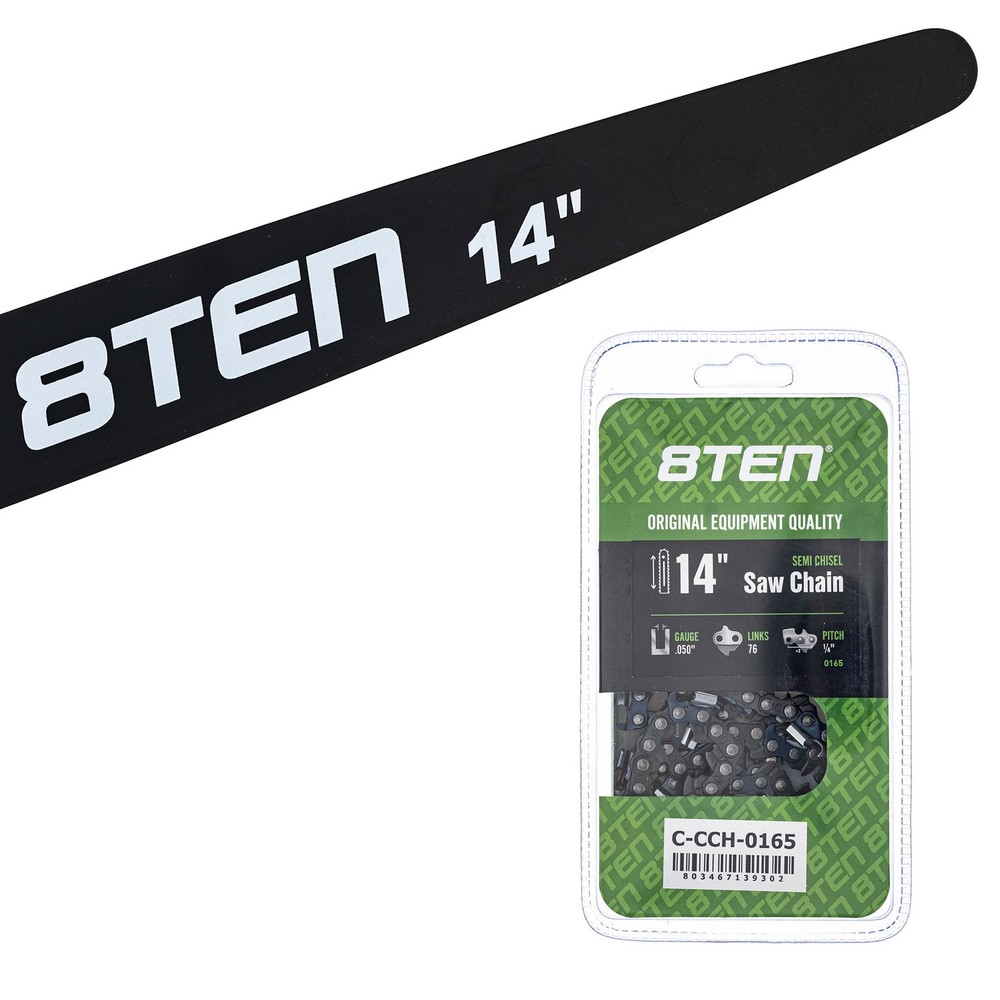 8TEN 14" Chainsaw Guide Bar & 2 Chains .050 1/4 76DL Semi Chisel for Oregon