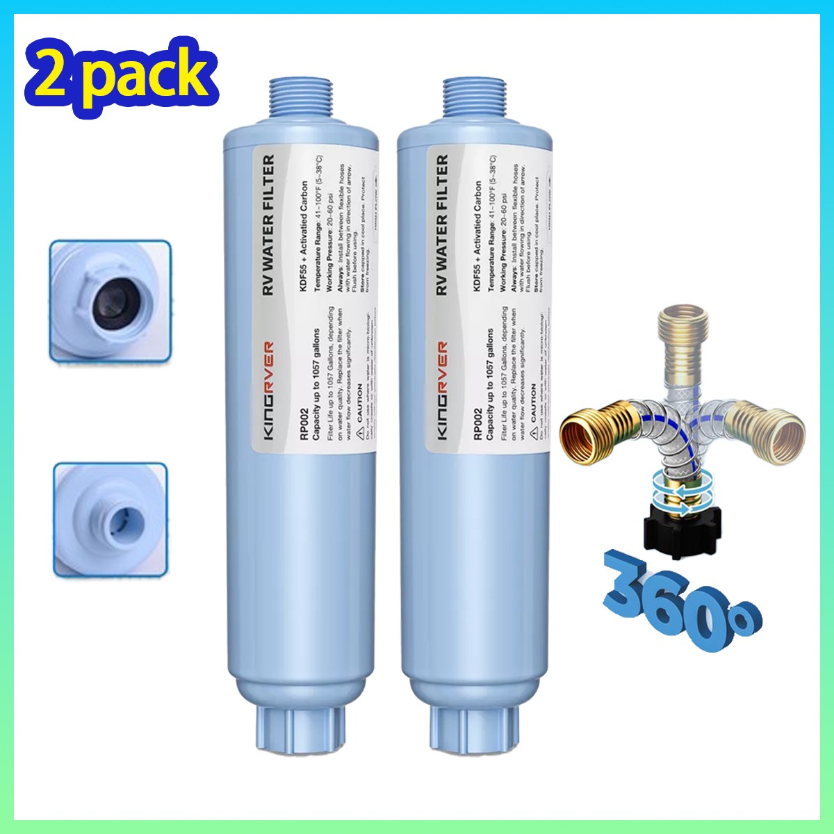 2 Pack RV Inline Water Filter w/Flexible Hose Garden & Camper Reduces Sediment gallery