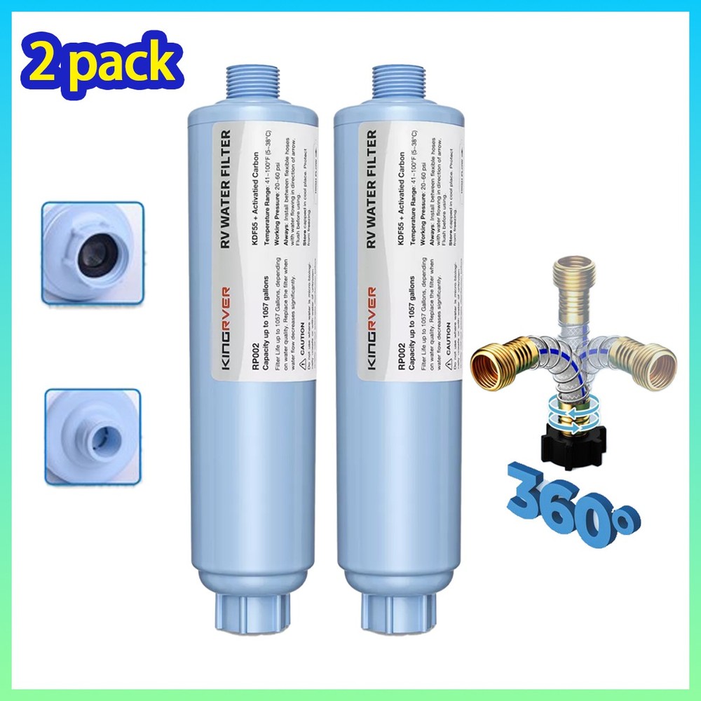 2 Pack RV Inline Water Filter w/Flexible Hose Garden & Camper Reduces Sediment