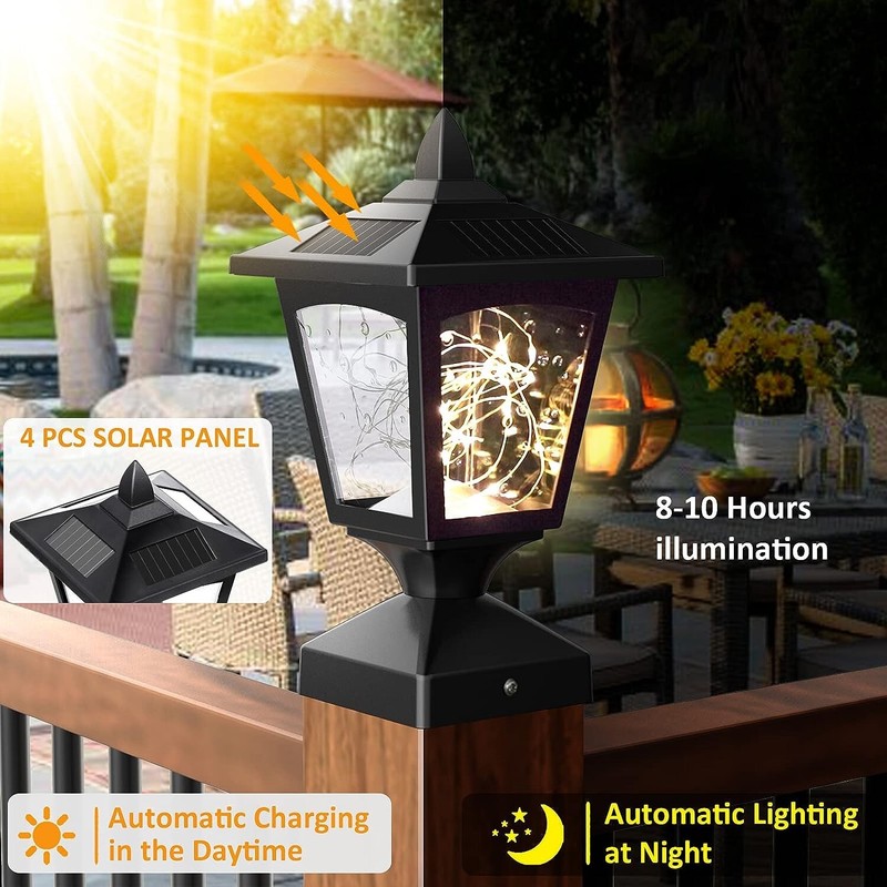 Solar Post Lights, 30 Pcs Bright LED, 4 Amorphous Silicon Solar Panels, (2 Pack) gallery