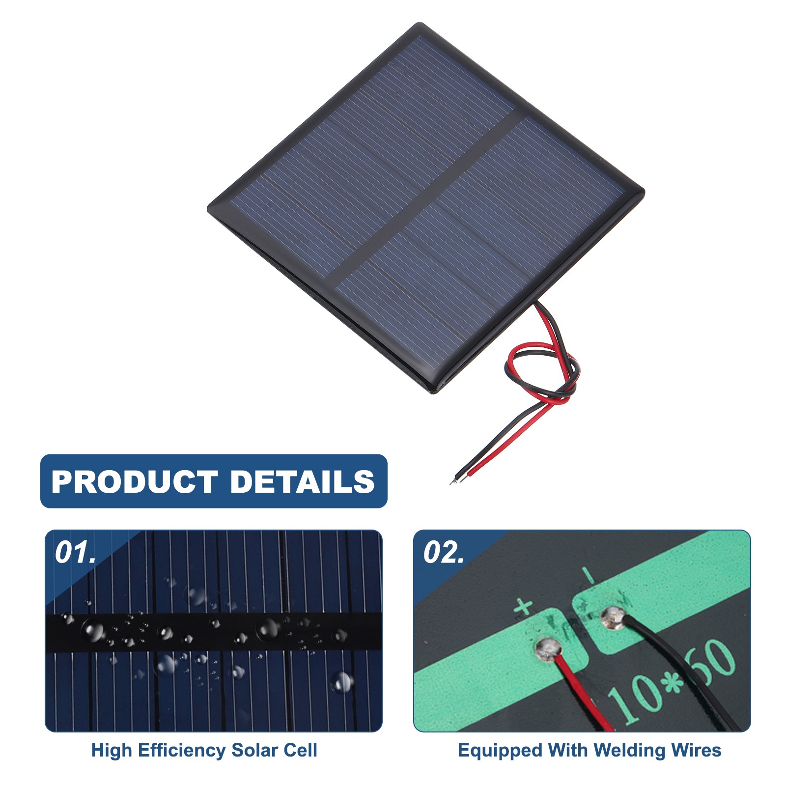 5 Pcs 3V 0.63W 210mA Mini Solar Panels with 2 Cable 70mm x 70mm gallery