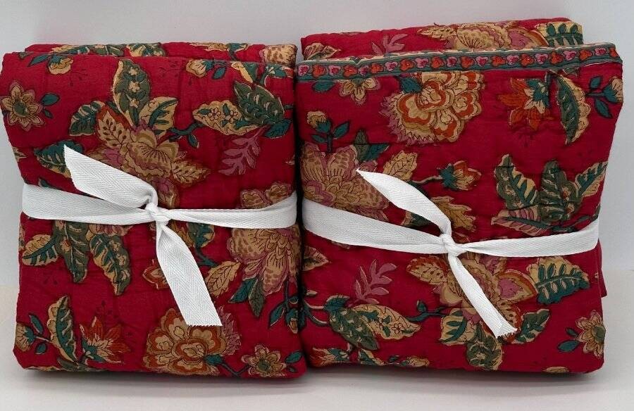 Pottery Barn Lucille Reversible KING Shams (2) ~ Red Multi gallery