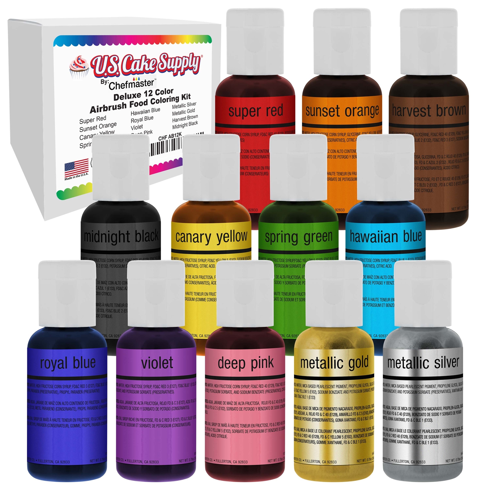 Chefmaster Airbrush Food Coloring Set - 12 Popular Colors in .7 fl. oz. Bottles gallery