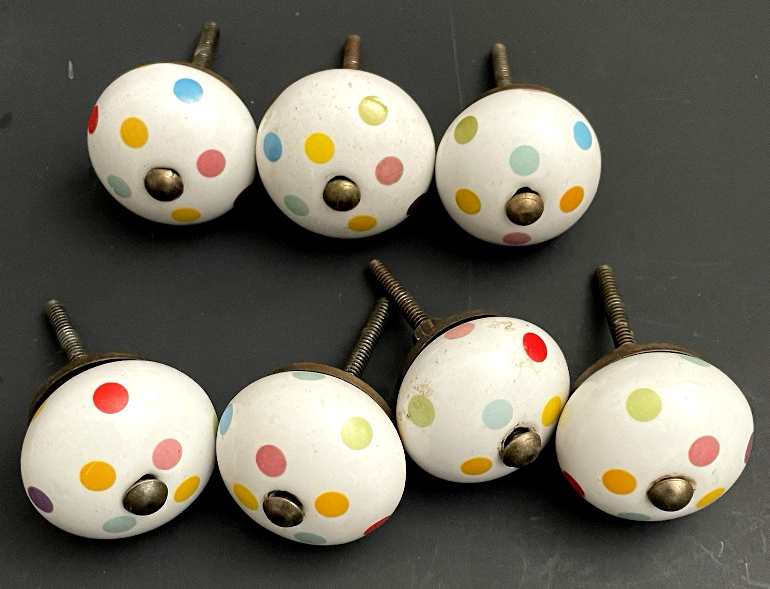 POLKA DOT Ceramic Drawer Pulls Cabinet Knobs SET of 7 Mount Screw 1.5" Wide gallery