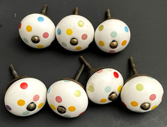 POLKA DOT Ceramic Drawer Pulls Cabinet Knobs SET of 7 Mount Screw 1.5″ Wide