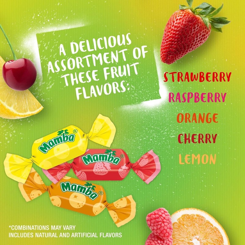 Mamba Fruit Chews Assorted, 5 Fruit Flavors Mix, Bulk Chewy Candy (4 Pounds) gallery