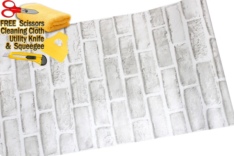 3D Brick Stone Wallpaper Background Vinyl Film Sticker Self-adhesive Gray White gallery