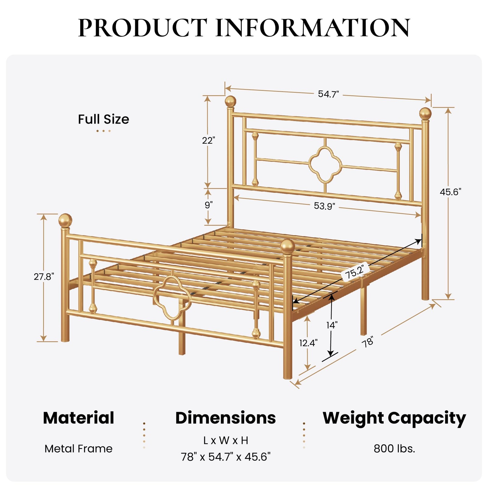 SHA CERLIN 14 Inches Full Size Metal Platform Bed Frame/Vintage IronArt Headb... gallery