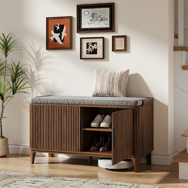 Storage Bench, Shoe Bench with Thickened Padded Seat Cushion, Entryway Bench gallery