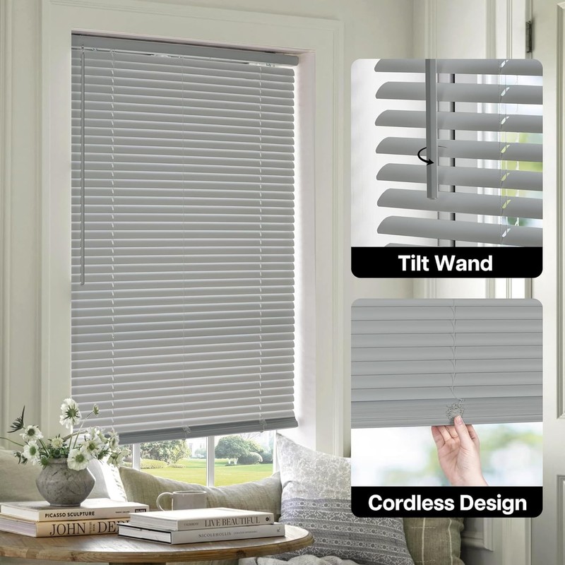 LazBlinds Cordless White 1" Room Darkening Vinyl Mini Blinds, 35" w x 72' H gallery