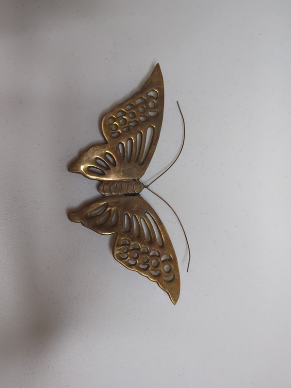 Vintage MCM Solid Brass Butterfly Wall Plaque Decor Lot Of 2 Wings Open Closed gallery
