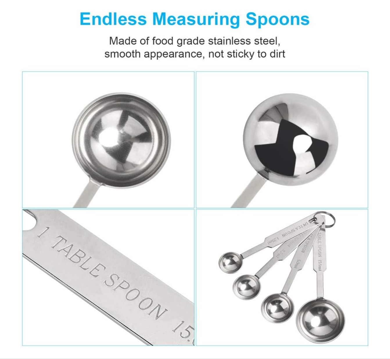 5PCS Stainless Steel Measuring Spoons Set 1/8–1 Tbsp Kitchen Baking Tools gallery