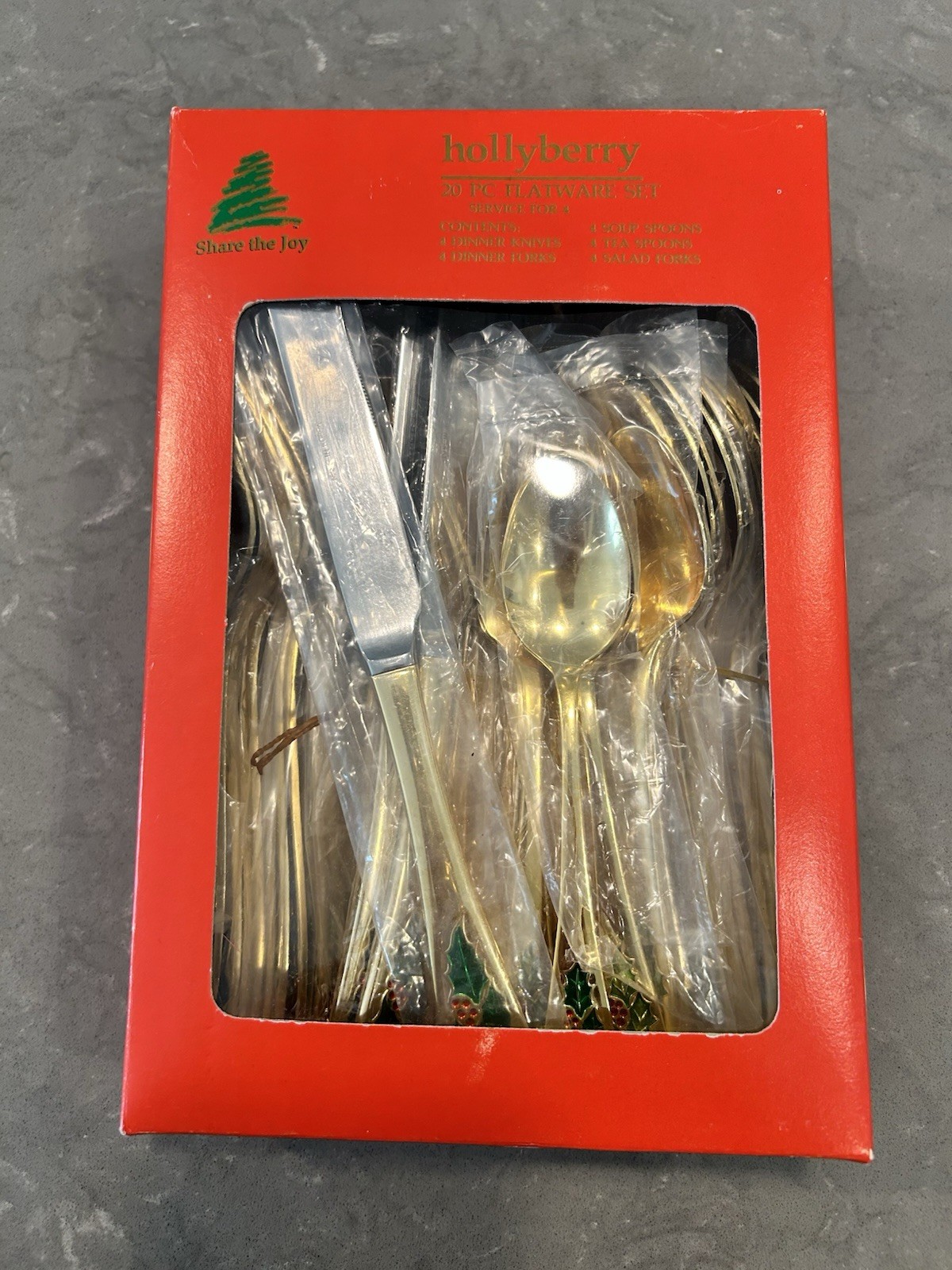 VTG Hollyberry Gold Plated Flatware 60 Pc Service For 12 + 4 Pc Hostess Set NOS gallery