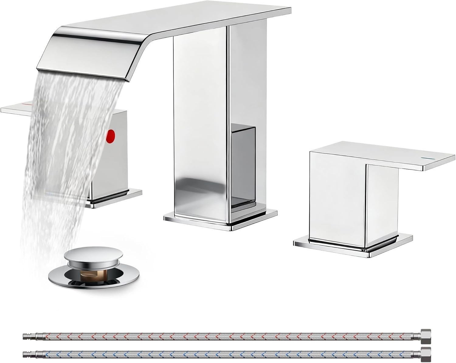 Bathroom Faucet 3 Hole Chrome, 8 Inch Widespread Bathroom Sink Faucet Waterfall gallery