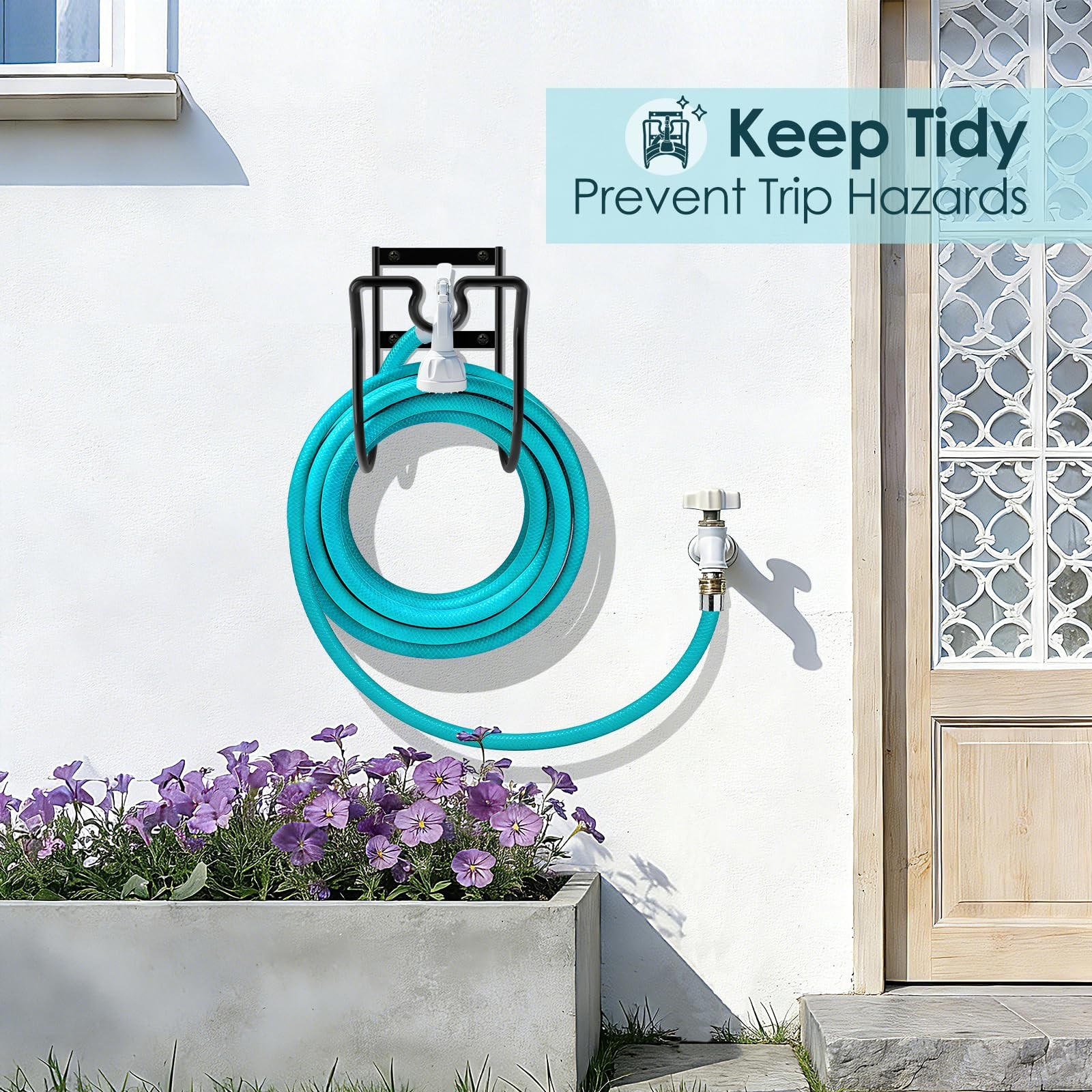 WallMount Metal Hose Hanger for Garden & Extension Cords Nozzle Groove, 1 Pc gallery