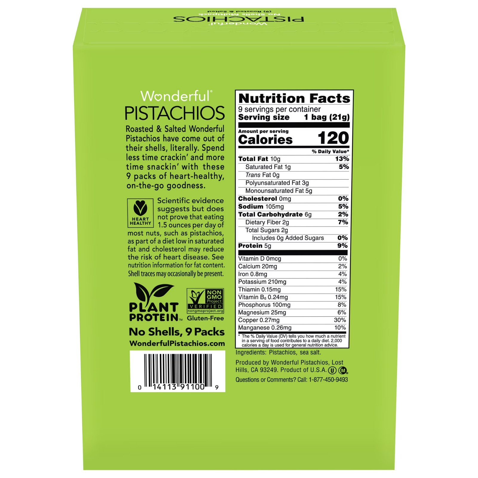 Wonderful Pistachios, No Shells Roasted & Salted Nuts, 0.75 Ounce Bags Pack of 9 gallery