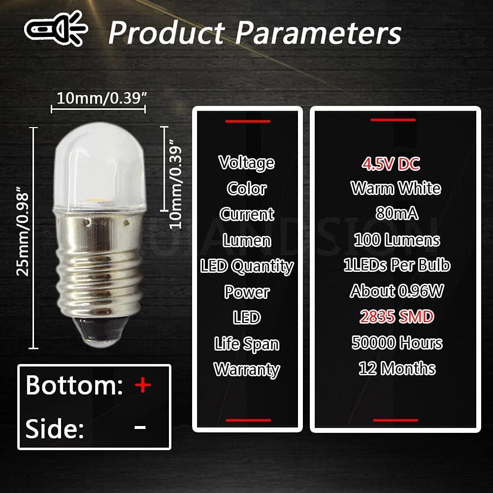 E10 3V/4.5V/6V/12V Torch LED Miniature Screw Bulb Clear/Warm White Bulb Lamp gallery