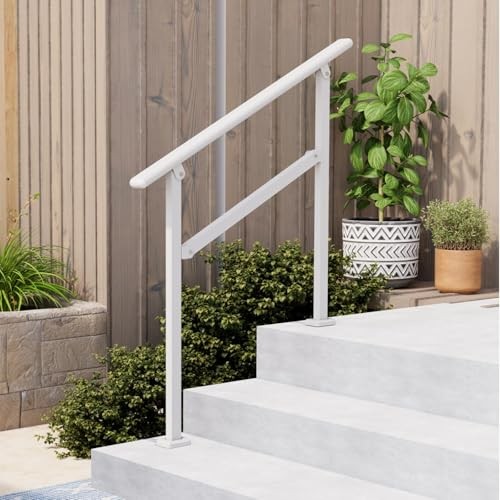 Hand Rails for Outdoor Steps,Railing for 2-3 Step White-1 Pack gallery