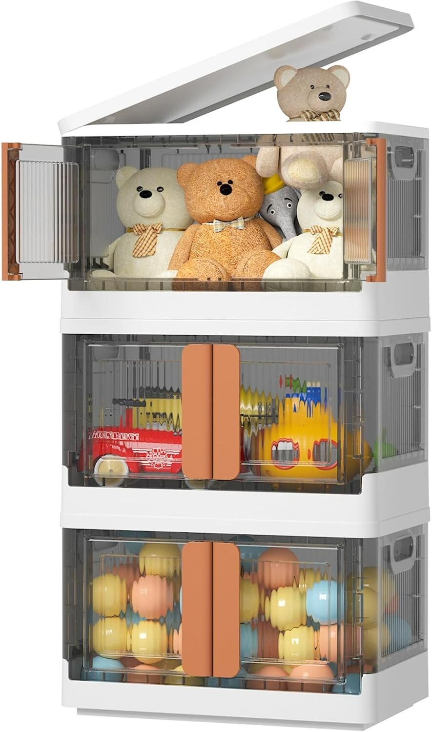 3 Pack - Collapsible Stackable Plastic Storage Bins - With Doors - 25 Gal. gallery